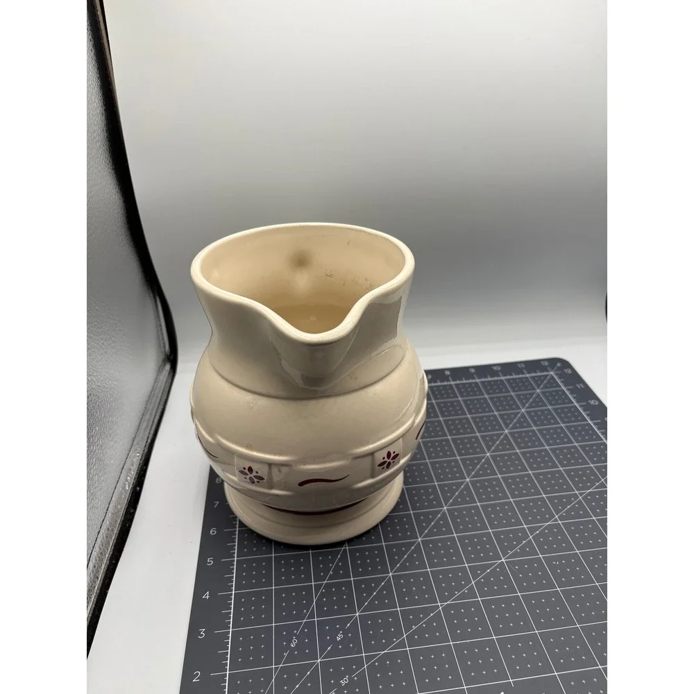 Longaberger Pottery Traditions Heritage Red Pitcher Ivory Stoneware 64 oz USA